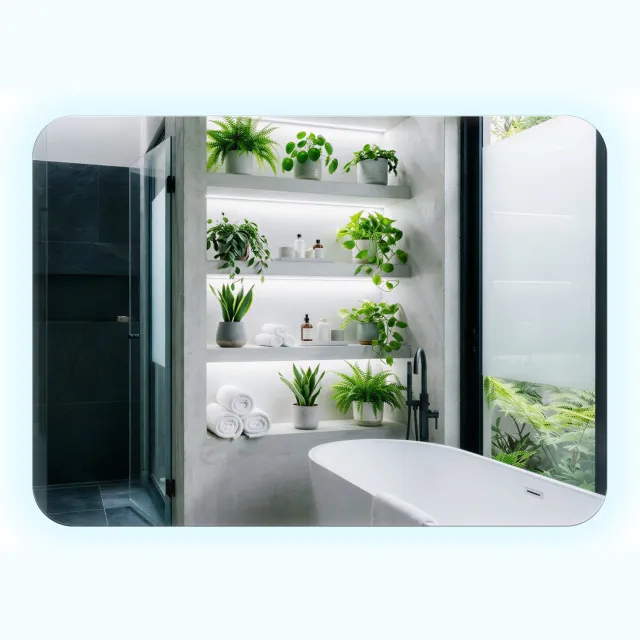 WallMuralia Rechthoekige wandspiegel met afgeronde hoeken - 50x70 cm - Koel LED licht - Spiegel met LED verlichting - Moderne Spiegel - Toiletspiegel Met Licht Koel licht