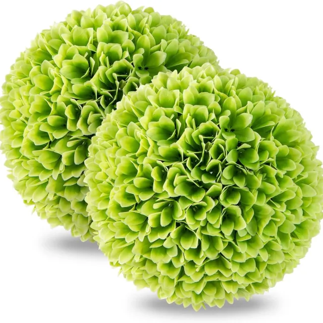 KOMFOTTEU 2 stuks kunstbustballen, 28 cm, ronde planten voor binnen en buiten, realistische bladeren, decoratie om op te hangen voor tuin, huis (groen)