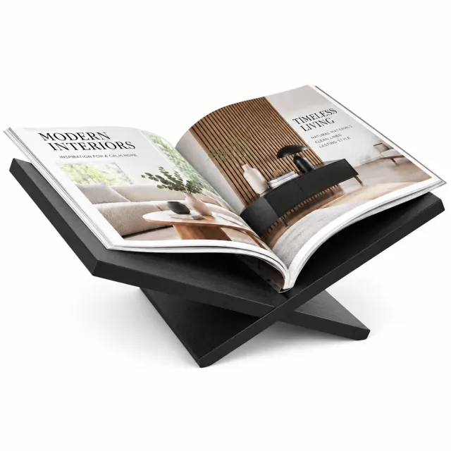 Somstyle Boekenstandaard - 40 x 24 x 14 CM - Boekenhouder Hout - Kookboek Standaard - Zwart