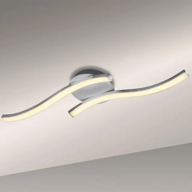 Briloner go - Plafonnière - plafondlamp met 2-lichts - 2x 6W - warm wit licht - 55,4 cm - aluminiumkleurig