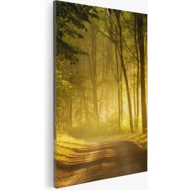 Saammp Canvas Schilderij - Weg door het bos - Bomen - Landschap - Natuur - 75x100 - Foto op canvas - Wanddecoratie - Muurdecoratie Woonkamer - Slaapkamer decoratie - Canvas Print Multicolor