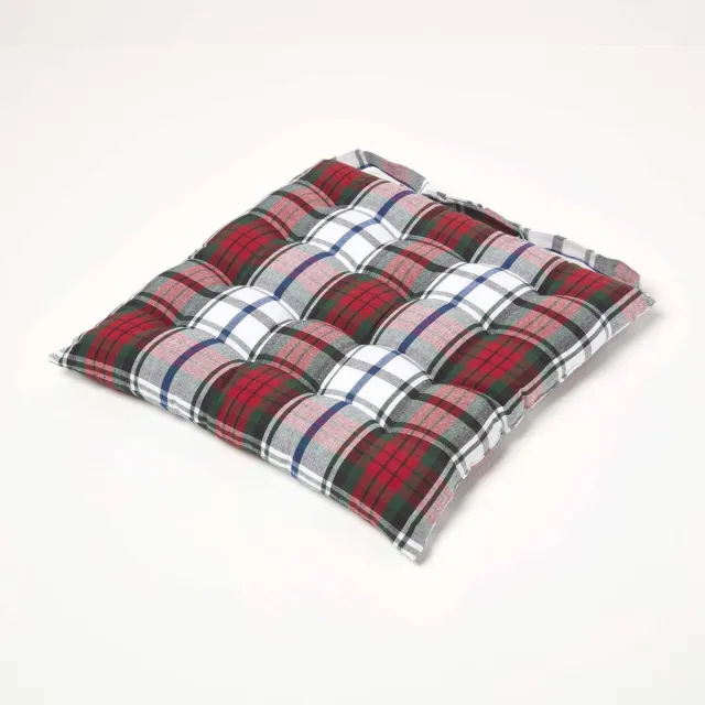 Homescapes Macduff tartan zitkussen, 100% katoen, 40 x 40 cm Rood