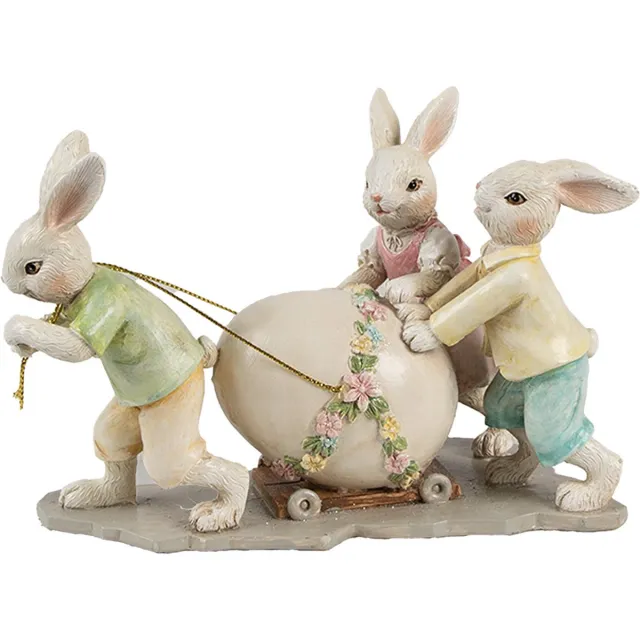 Clayre & Eef Decoratie Beeld Konijnen 17x8x11 cm Beige Kunststof