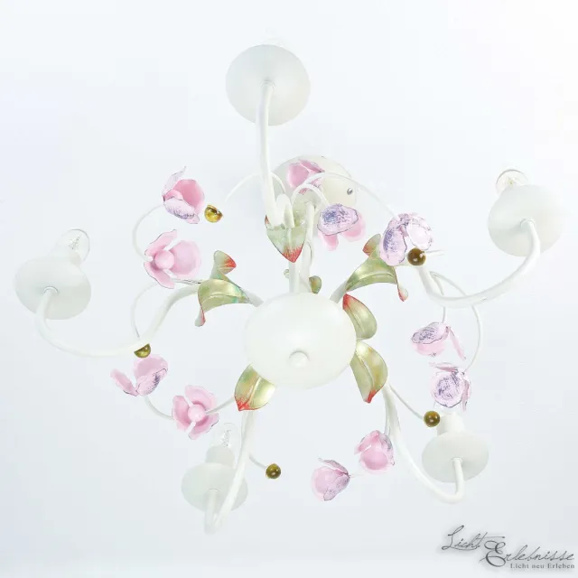 Licht Erlebnisse Licht-Erlebnisse - Luce - Kroonluchter - E14 - van - Metaal glas - in - Wit roze groen - Hanglamp Wit|roze|groen