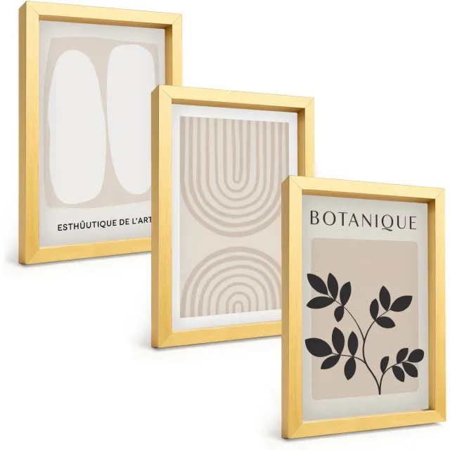 TULUP 4-Delige Schilderij Set - Boho Delicate Posters Abstracte Plantenmotieven - 20 x 30 cm - Wanddecoratie - Schilderijen Set - Kantoor - Woonkamer Decoratie Gouden lijst
