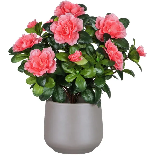 Mica Decorations Kunstplant - Azalea roze - H27 cm - in beige bloempot - keramiek - complete set van pot en plant - decoratie stuk