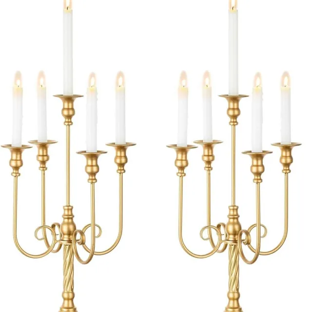 RFWR Hoge Vloer Kandelaars - Gouden 5 Arm Kandelaar 50cm Metalen Spiraal Kandelaar Houders voor Bruiloft, Kerst en Evenementen