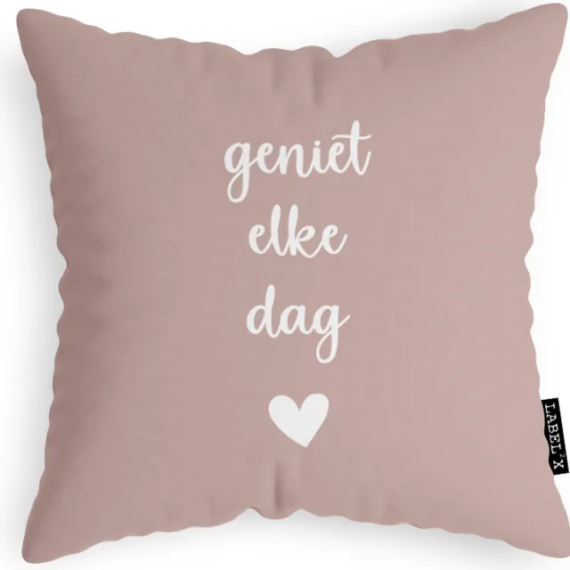 Label2X sierkussen geniet elke dag roze 50 x 50 cm / Binnen black