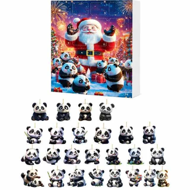 SWGOTA Adventskalender 2026 met 24 acryl pandahangers, gouden ophangkoordjes en genummerde vakjes, in papieren doos Zwart