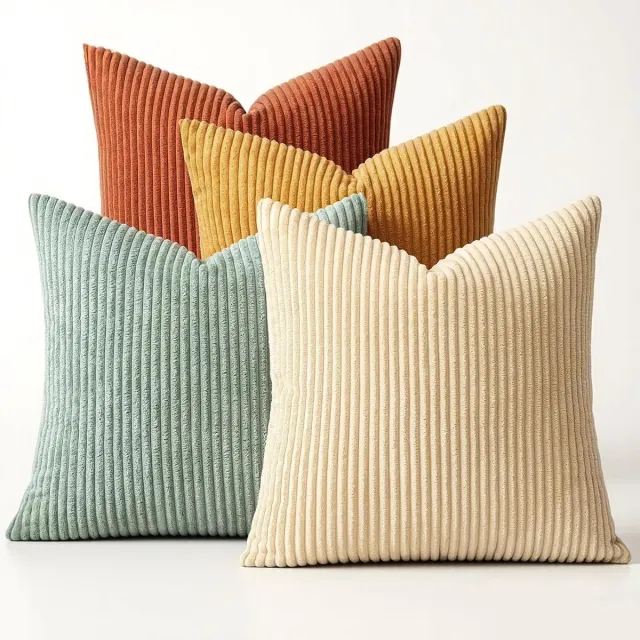 KZQ Decoratieve kussenhoes - 4 stuks - corduroy - groen - wasbaar, zacht - boho, landelijke stijl, gestreept - voor tuin, woonruimte