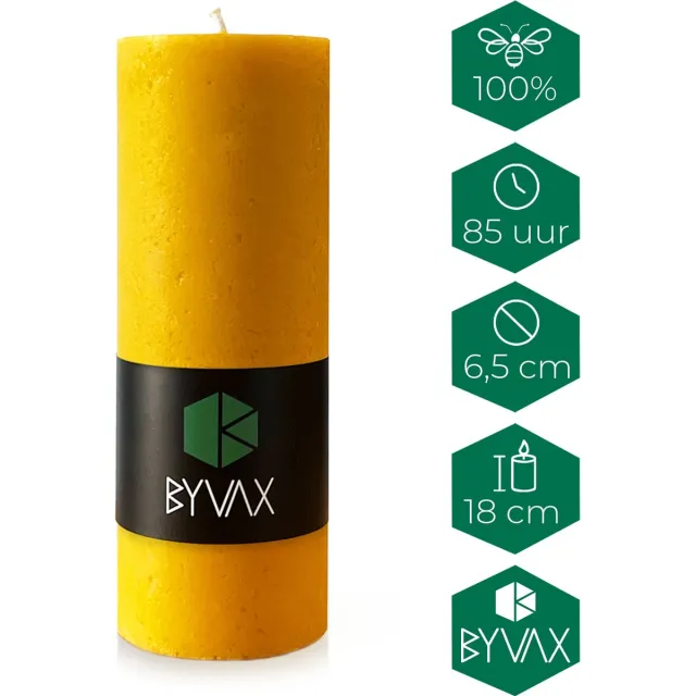BYVAX Bijenwas Kaars Rustiek KATLA | 18cm Hoog | 100% Zuivere bijenwas | Handgemaakt Geel