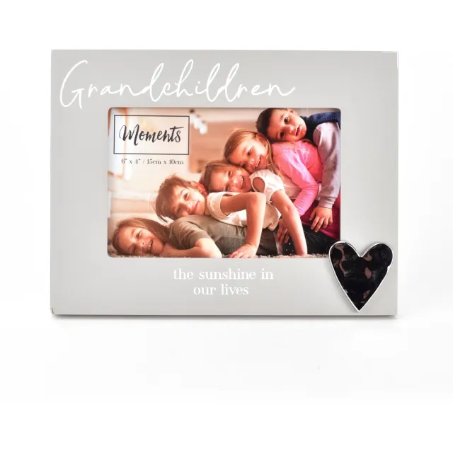 Widdop & Co Personaliseerbare fotolijst met zilveren hartje 'Grandchildren' - Moederdag - Gepersonaliseerd - Opa en Oma - Kleinkinderen Grijs