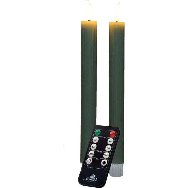 Anna's Collection LED dinerkaarsen - 2x - jade groen - ribbel - afstandsbediening