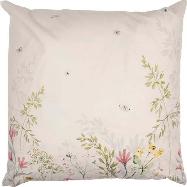 Clayre & Eef Kussenhoes 45x45 cm Beige Groen Polyester Bloemen
