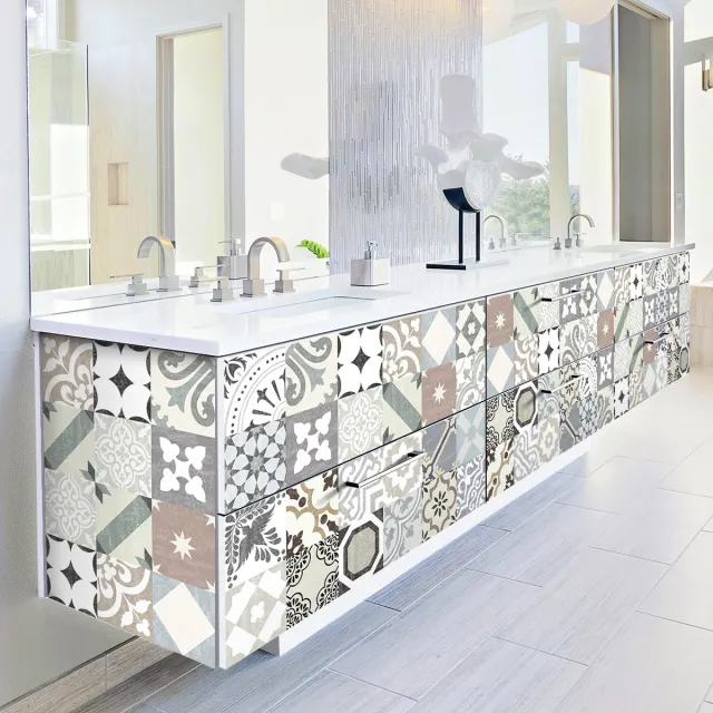 Ambiance Sticker Decoratieve meubelstickers - 60 authentieke Romuldino cementtegel meubelstickers - 60 stickers 15x15cm Multi color