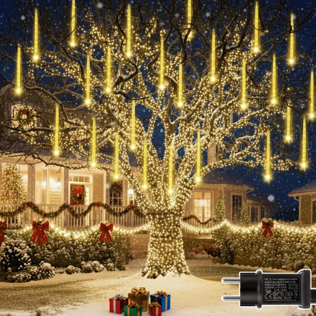 MUPOO 2x LED Meteorregen Buis - Kerstverlichting Meteorenregenverlichting - 50 cm - 288 LEDs - Warm Wit - IP65 Waterdichte - Meteor Douchelampen Voor Buiten, Boom, Feest, Huwelijk