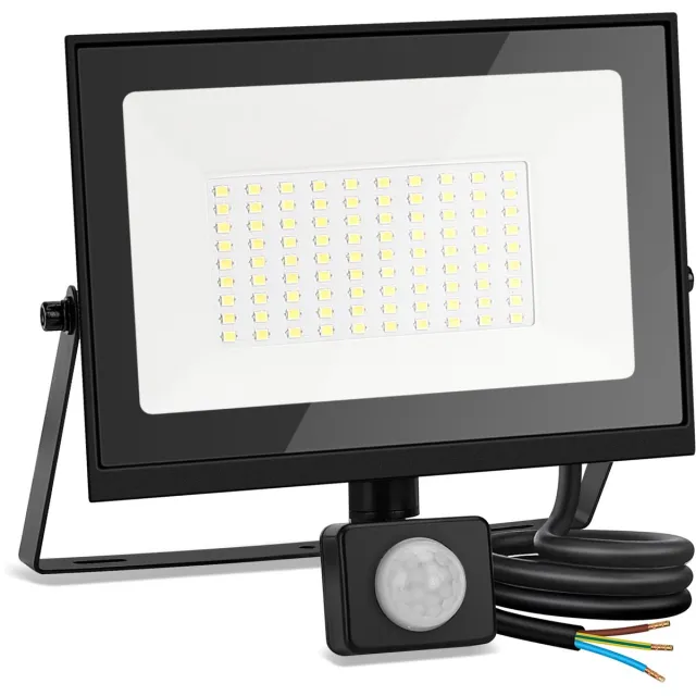 Aigostar LED Schijnwerper met Bewegingssensor - 56 LEDS - IP65 - Floodlight - Buitenlamp - 50W - 6500K - Zwart 1 Stuk; Zwart