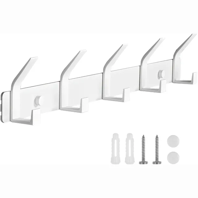 Famanu Moderne wandkapstok van wit aluminium met 10 haken, capaciteit 20 kg, perfect voor hal en gang