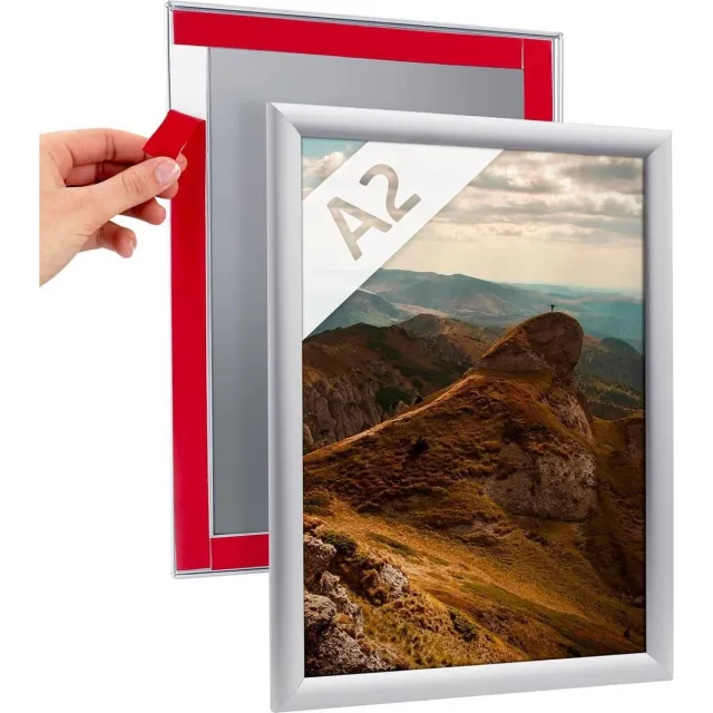 Nova Kliklijst 25mm zelfklevend A2 aluminium zilver – wissellijst – posterlijst