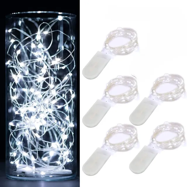 Gotrays LED Sprookjesachtige String Lights, Batterij-aangedreven Starlight Firefly Lights 2 m 20 LED Waterdicht Zilver Koperdraad Lights voor Wedding Kerstfeest Decoraties (Wit)[5 stuks]
