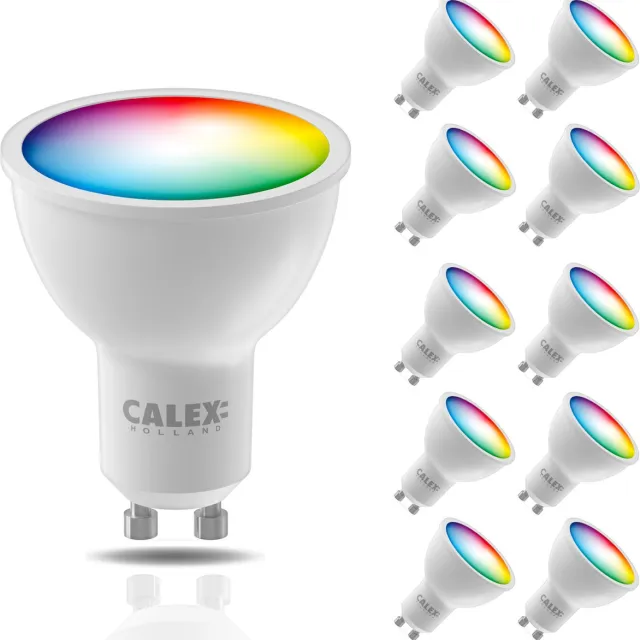 Calex Slimme Lamp - Kleurlamp set van 10 stuks - Wifi LED Verlichting - GU10 - Smart Lamp - Dimbaar - RGB en Warm Wit - 4.9W