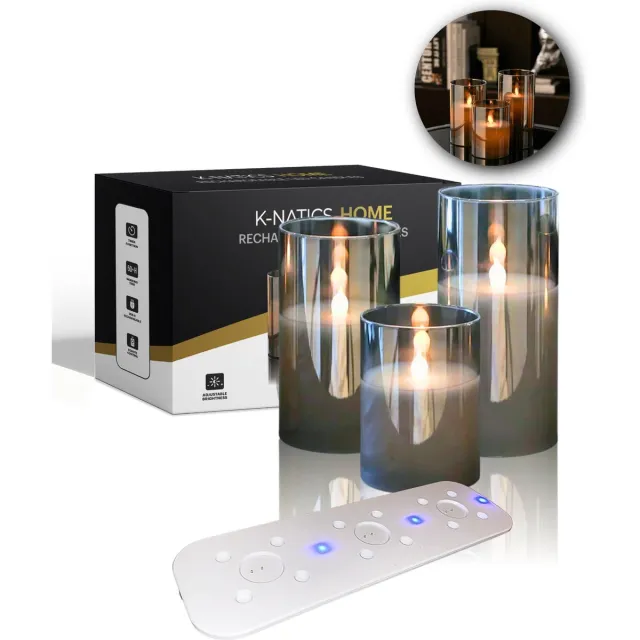 K-natics Luxe Oplaadbare LED Kaarsen met Bewegende Vlam - Incl Afstandsbediening & Oplaadstation - Echte Wax Zwart