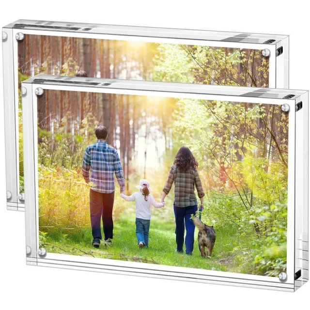Famanu Fotolijstjes 15 x 20 cm (6 x 8 inch), set van 2, acryl magnetische fotolijst, dubbelzijdig en lijstloos, helder voor op bureau Zwart