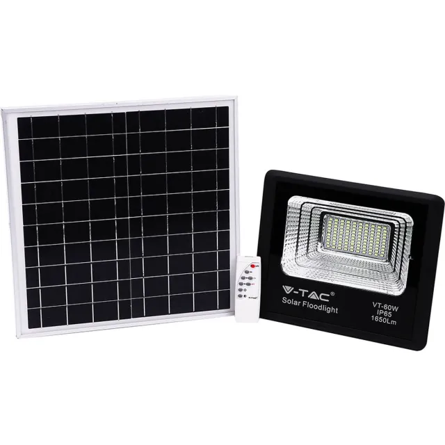 V-TAC VT-60W Solar Schijnwerper - IP65 Waterdicht - Zwart - 20W - 1650 Lumen - 4000K