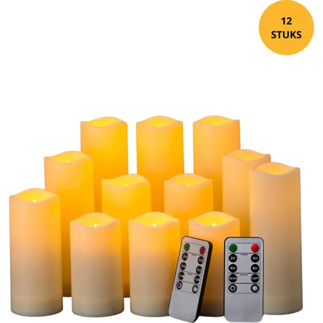 Lichtendirect Led kaarsen 12 stuks – Kerstdecoratie- Met afstandsbedieningen – Bewegende vlam- Kerstverlichting- met Bewegende Vlam- Realistische LED kaarsen- Kerstcadeau Wit