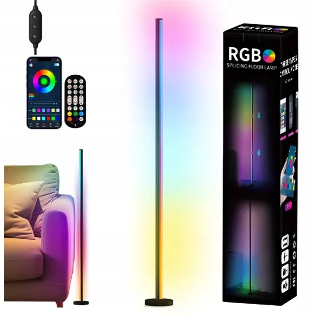 Bedee 120 cm Moderne Vloerlamp - RGB LED Hoeklamp - 30 miljoen kleuren - APP + afstandsbediening + knoppen - muzieksynchronisatie - voor woonkamer, slaapkamer en gamekamer zwart