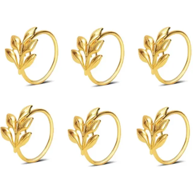 ixen Gouden Servetringen - 6 Stuks - Servetring Goud - Tafeldecoratie - Met Bloem - Set Gouden Servetring - Bruiloft Decoratie - Tafel Accessoire - Servieshouder - Servetten - IXEN