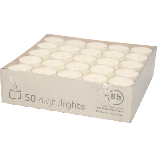 Enlightening Candles Theelichtjes - 50x - creme wit - waxinelichtjes - 8 branduren - kaarsjes - Nightlights kaarsjes - Extra lange brandduur/brandtijd