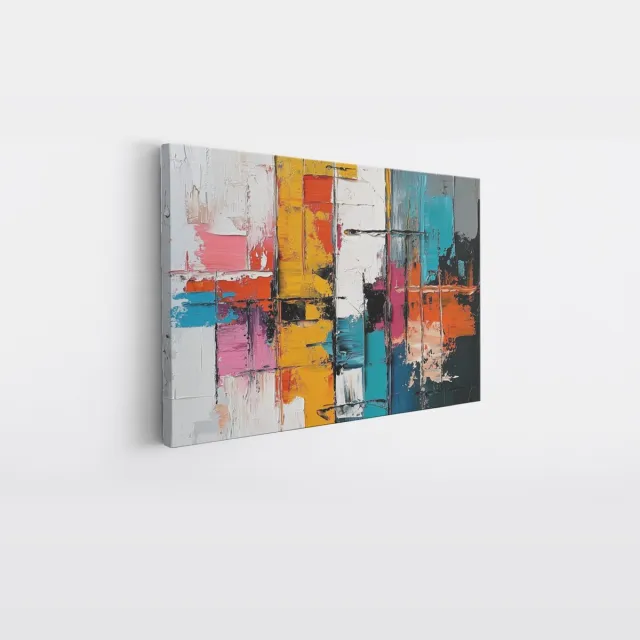 Saammp Canvas Schilderij - Kleurrijk geblokt - Abstract kunstwerk - 120x80 - Foto op canvas - Wanddecoratie - Muurdecoratie Woonkamer - Slaapkamer decoratie - Canvas Print Multicolor