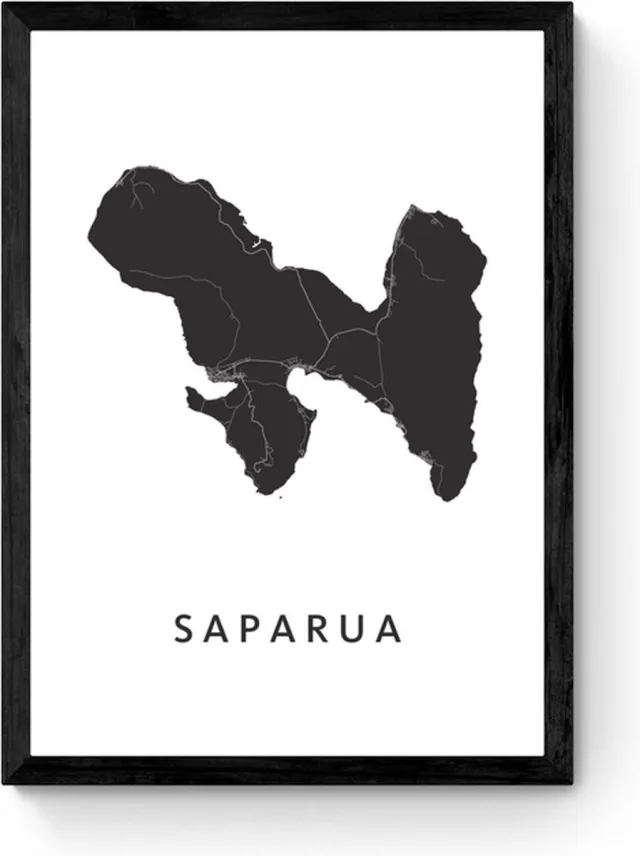 Kunst in Kaart Saparua - Ingelijste eilandkaart Poster Zwart, Wit