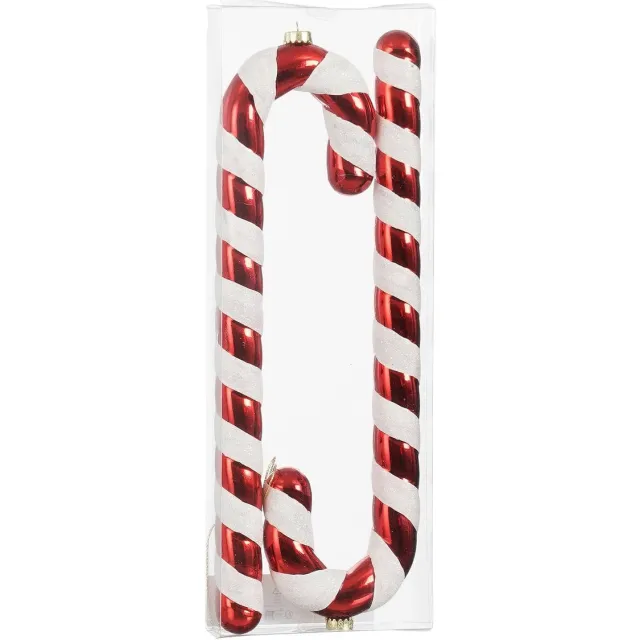 Mica Decorations kerstornament zuurstok - kunststof - rood (2 stuks)