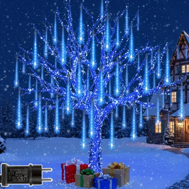 MUPOO 2x LED Meteorregen Buis - Kerstverlichting Meteorenregenverlichting - 30 cm - 199 LEDs - Blauw - IP65 Waterdichte - Meteor Douchelampen Voor Buiten, Boom, Feest, Huwelijk