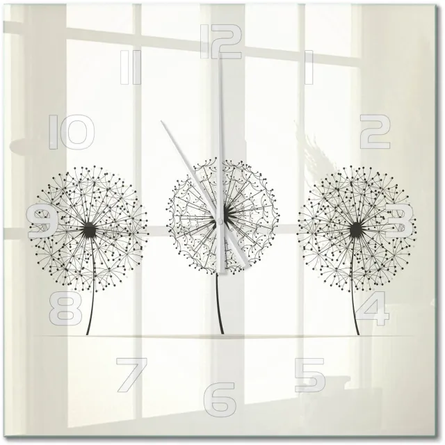 TULUP Wandklok - Paardenbloemtand Glazen Wandklok Design - 60x60 cm - Beige Klok Glas Met Opdruk - Witte handen - Vierkante Klok - Wandklok Glas Met Motief - Decoratieve Glazen Klok