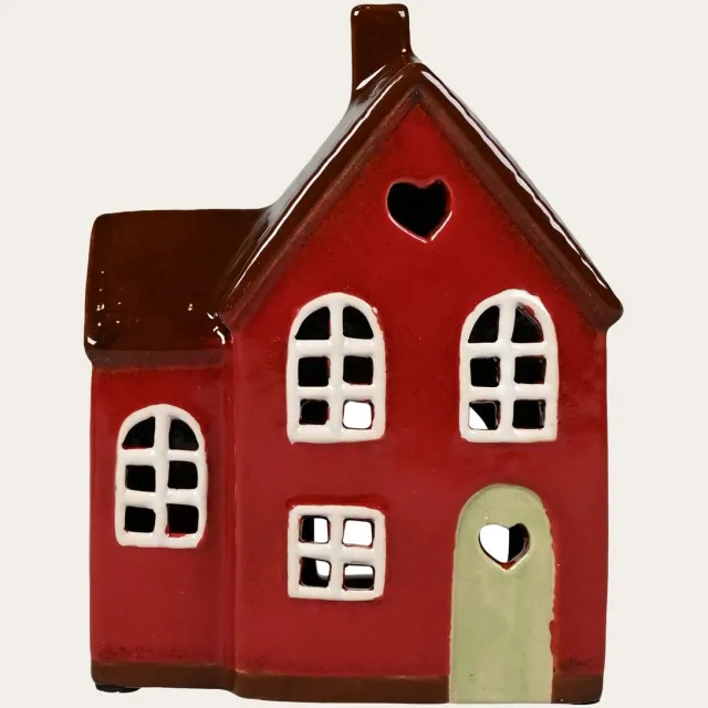 Det Gamle Apotek Keramieken Huisje - Waxinelichthouder - Rood - Deens design - Handgemaakt