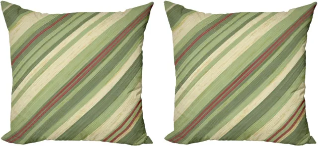ABAKUHAUS Dekokussenhoes 2x50x50 – Diagonale Strepen – Crème Groen Rood