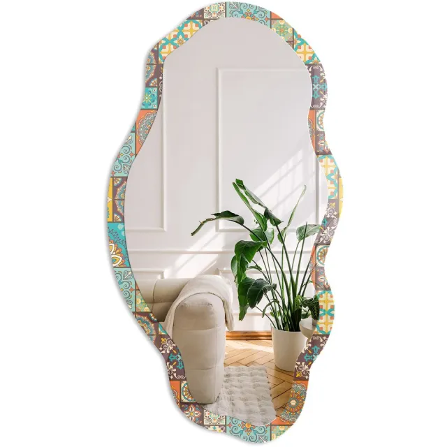 Coloray Kleurrijk Mozaïek Spiegel - Turkoois Rechthoekige Spiegel Voor Interieur - Organische Spiegel - Keuken, Woonkamer, Hal - Boho - 45x90 cm - Totale afmeting 52x97 cm Kleurrijk Mozaïek, Turquoise
