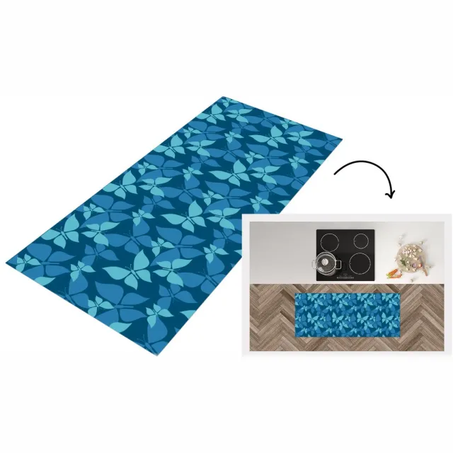 KitchenYeah Keukenloper - Loper keuken - Vlinders - Patronen - Blauw - Keukenloper vinyl Multicolor