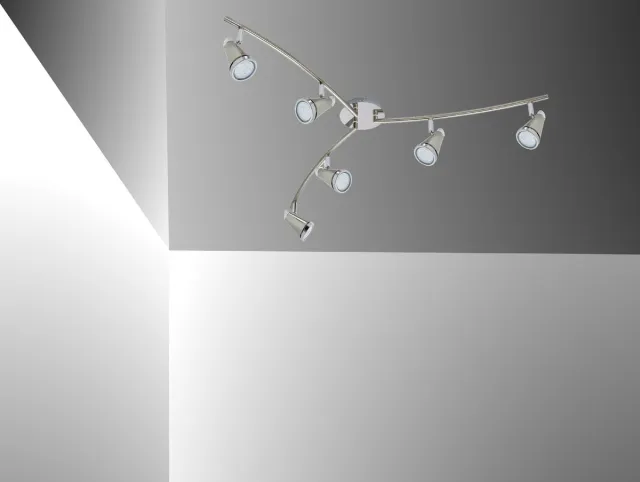 Trango 6-vlam badkamerlamp 1009-62 IP44 Badkamer plafondlamp in nikkel mat & chroom, ganglamp, toiletlamp, plafondlamp, plafondspot inclusief 6x 5 W GU10 LED lamp I Spots & scharnieren draaibaar 6-Vlams Nikkel mat