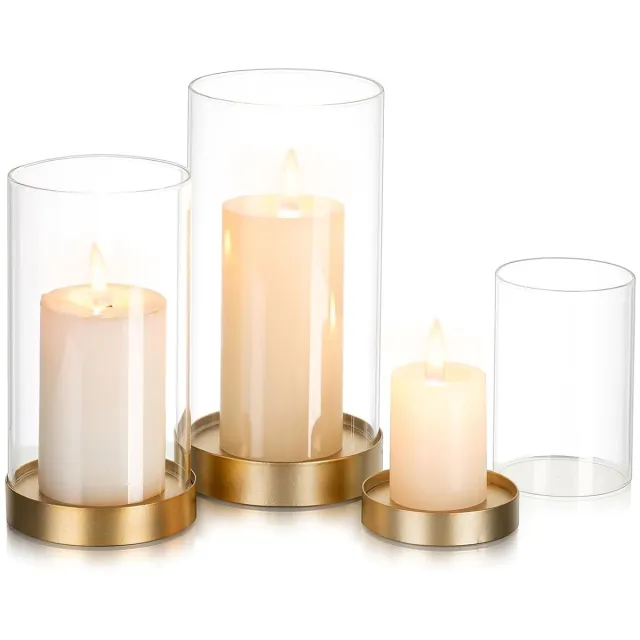 Glasseam Chique glazen kandelaars - set van 3 - modern - goud - verschillende maten Goud+helder