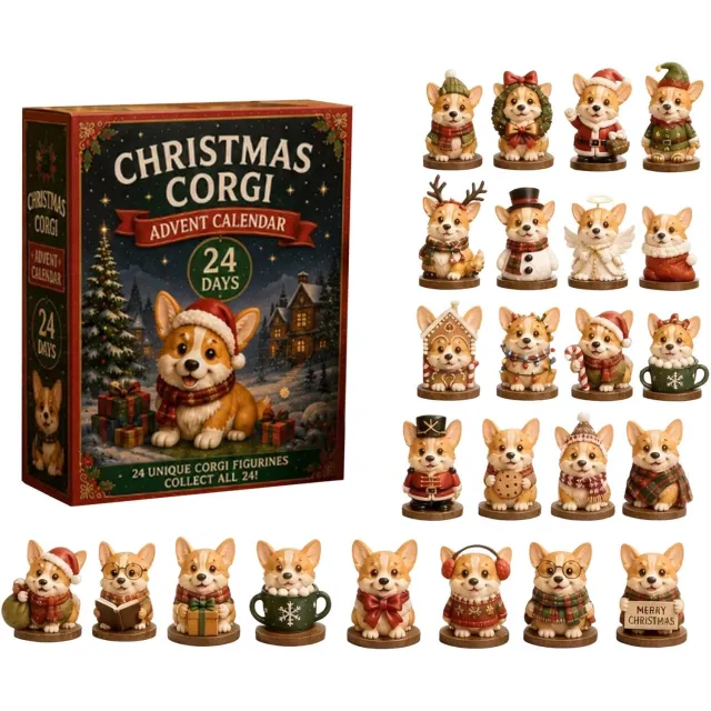 Ulisem Christmas Corgi Advent Calendar 2024 - 24-Daagse Kerstaftelling - 2D Acryl Corgi Ornamenten Set - 24 Unieke Feestelijke Honden Figuren - Herbranbare Kerstdecoratie Voor Corgi Liefhebbers En Verzamelaars