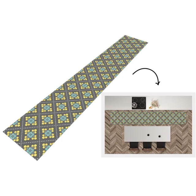 KitchenYeah Keukenloper - Keukenmat vinyl Design - Ruit - Bloemen - Grijs - Keukenmatten loper - Keuken vloerkleed tapijt, foto 6