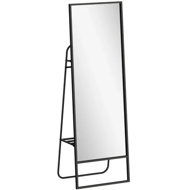 ZYLARO Passpiegels - Spiegel Over De Volledige Lengte - Industrieel Design - Achterplank - 2 Haken - Metalen Frame - Voor Slaapkamer - 157 x 50 cm - Zwart