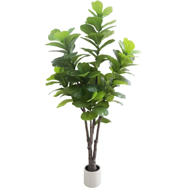 HOERFURIY Kunstficus Lyrata 180 cm met Witte Pot - Onderhoudsvrije Plant