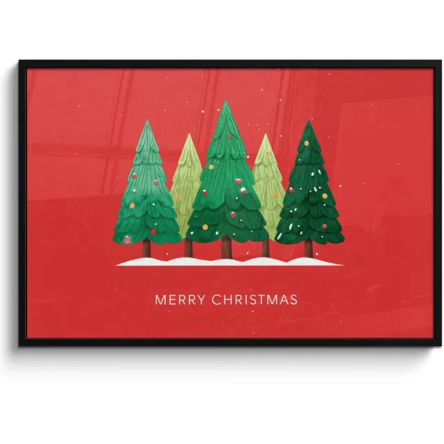 FrameYourWall Poster in lijst - Fotolijst 120x80 cm - Posters - Minimalistisch - Kerstbomen - Rood - Sneeuw - Posterlijst zwart - Decoratie - Wanddecoratie woonkamer - Muurdecoratie slaapkamer - Kerstversiering - Kerstdecoratie voor binnen - Kerstmis