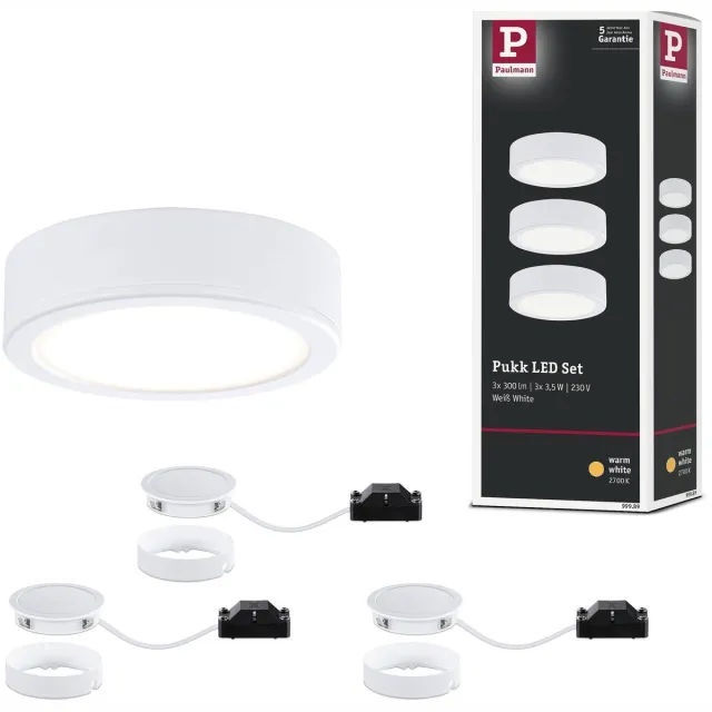 Paulmann Pukk LED onderkastverlichting set - 3 x 210 lm - 2700K warmwit - rond wit