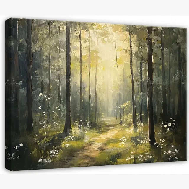 WALLARENA Canvas schilderij - 120x80 cm - 3D afbeelding van een bos met bomen en zon voor slaapkamer, woonkamer en keuken multikleurig